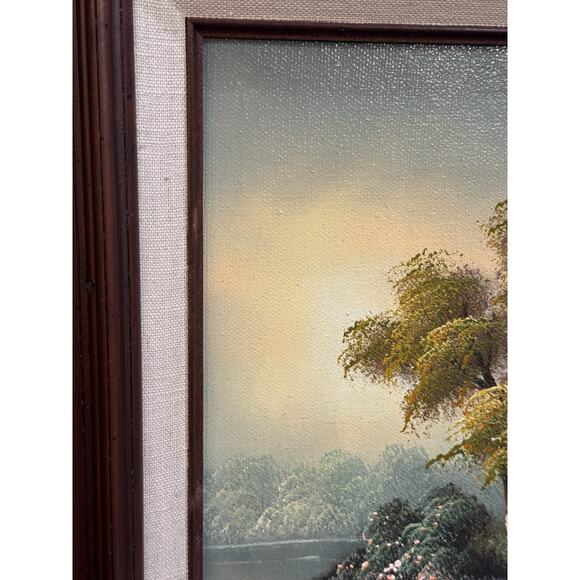 Vintage C. Cushman Original Oil Painting Signed Tree Boat Lake Landscape - Picture 7 of 16